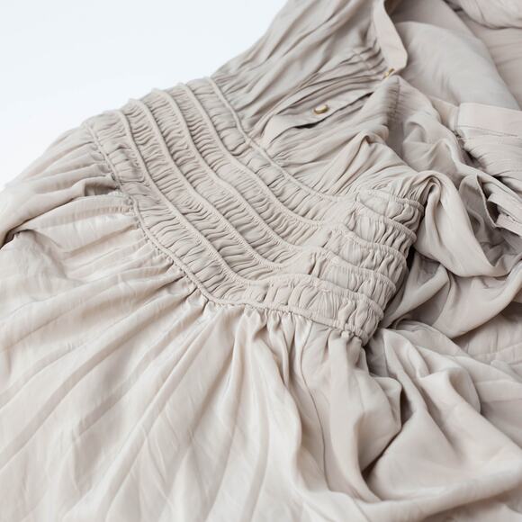 Ramy Brook Brown Crepe V-Neck Smocked Waist Midi Dress - Picture 7 of 11